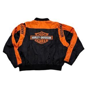 Harley Davidson Moto Racing Bomber Jacket Men’s Size 2XL Orange & Black